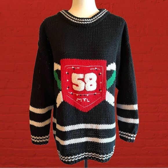 Vintage oversized knit sports sweater striped number 58 - Picture 2 of 9